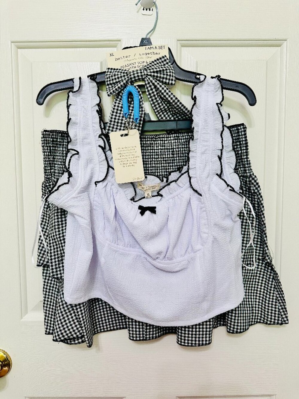 4-PIECE SET BETTER / TOGETHER PEASANT TOP, SKIRT, BOW CLIP AND BAG CHARM SET XL